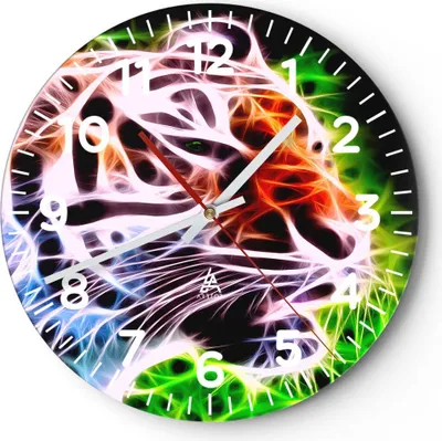 Produktbild von Wanduhr - Rund - Glasuhr - Afrika aggression tiere tiger - 30x30cm - Schleichendes Uhrwerk - Lautlos - zum Aufhängen bereit - Dekoration Modern - Wanddekoration aus Glas - C4AR30x30-2293
