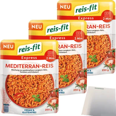 Produktbild von Reis-Fit Express mediterran Reis 3er Pack (3x250g Packung) + usy Block