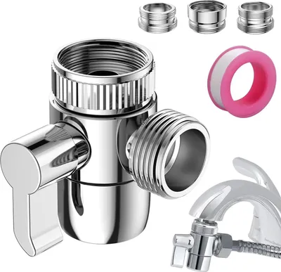 Produktbild von 3 Wege Umschaltventil 1/2 Zoll mit M22 X M24 Wasserhahn Adapter, 3 Wege Umschalter Umstellventil Umschaltventil Dusche G1/2, Diverter Ventil Messing Wasserhahn Umsteller Dusche, Grau