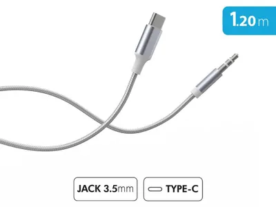 Imagen del producto de Cable de audio USB-C a 3.5 mm, trenzado de nylon, 1.2 metros, color blanco