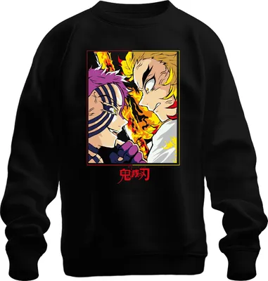 Produktbild von Demon Slayer Rengoku vs Akaza Flammen Kampf Anime Manga Geschenk Uni Sweatshirt Pullover, Schwarz, S