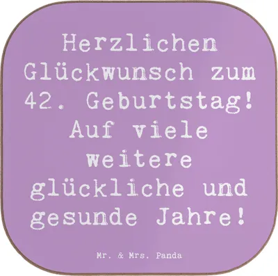 Produktbild von Mr. & Mrs. Panda Tischuntersetzer Spruch 42. Geburtstag Glückwunsch - Lavendeltraum - Geschenk, Alles gut zum, Kaffeeuntersetzer, Coaster, Geburtstagserinnerung