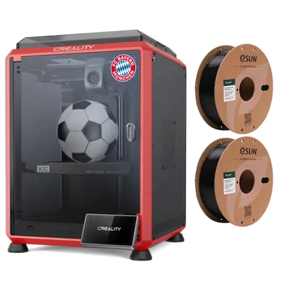 Produktbild von Creality 3D K1C 3D-Drucker/AI-Kamera/600 mm/s Druckgeschwindigkeit,kann Kohlenstofffaser-Verbrauchsmaterialien drucken, K1C Bayern Mš¹nchen Edition,Rot+ 2*1KG Schwarz High Speed PLA Filament