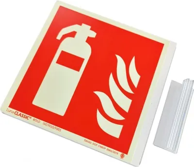 Produktbild von notlok Safety Work - 1x - Brandschutzschild - Feuerlöscher - zweiseitig - 15x15cm | PVC, beidseitig, neigbar + Schaumstoffklebeband  | Nachleuchtend