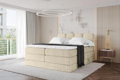 Produktbild von ALTDECOR Boxspringbett - NINA KING - 180x200 Beige Monolith- Komplett-Set mit H3 und H4 Matratzen und Topper, Polsterbett mit Bettkästen, Lattenrost, Bett mit Stauraum, Doppelbett, Boxbett