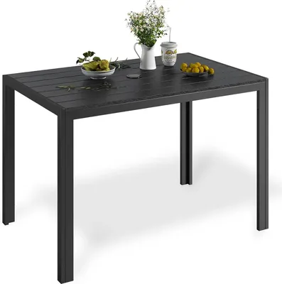 Immagine prodotto di Tavolo da giardino - Tavolo da pranzo per esterni - Con foro per ombrellone - Struttura in alluminio - Piano in WPC - Resistente agli agenti atmosferici - 110×70×73 cm - Per 6 persone - Nero
