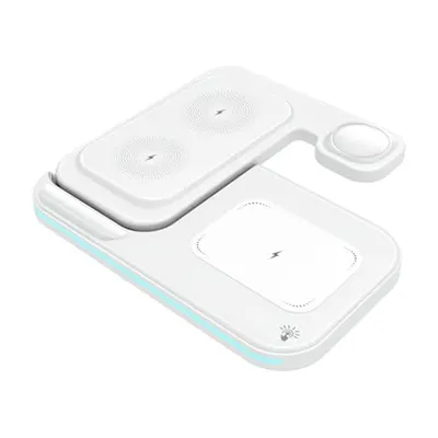 Produktbild von Faltbare 3-in-1 Ladestation, kabelloses Laden bis 15W, für Handy, Ohrhörer & Uhr, USB-C, Überhitzungsschutz, LED-Anzeige, ideal für Reisen