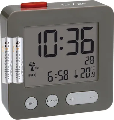Produktbild von Digitaler Funk-Wecker, L 66 x B 22 x H 68 mm, 2 x 1,5 V AAA-Batterie (Nicht im Lieferumfang enthalten) WECKER MIT SNOOZE-FUNKTION