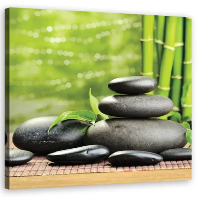 Produktbild von Leinwandbild Zen-Steine-Blätter 30x30 Feeby Grün bild für die wand bereit zum aufhängen