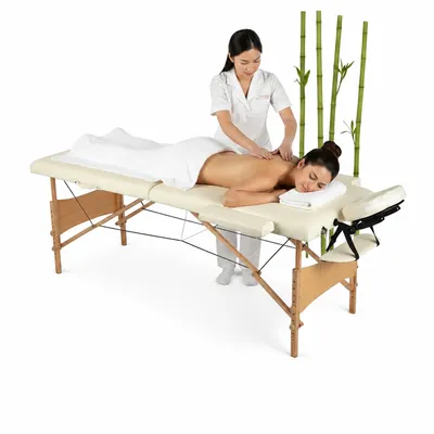 Produktbild von Mucola Massageliege 2 Zonen Massagebank klappbar Kosmetikliege Massagetisch mobile Therapieliege Holzgestell - Beige