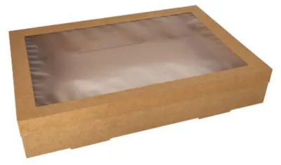 Produktbild von Starpak 10 Transport- und Catering-Kartons, Pappe eckig 8 cm x 31 cm x 45 cm braun mit separatem Deckel und Sichtfenster aus PET | Folie (10 Stück)