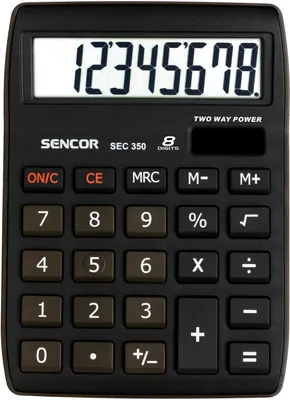 Obrázek produktu pro SENCOR SEC 350 Stolní kalkulačka, velký 8-mi místný LCD displej, výpočet odmocniny, procent, třítlačítková nezávislá paměť, duální napájení