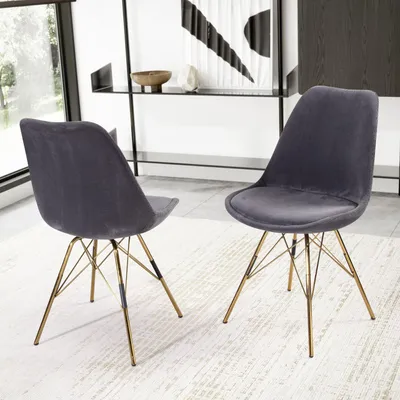 Produktbild von WOHNLING Esszimmerstuhl 2er Set Cara-Stoff Anthrazit Küchenstuhl mit goldenen Beinen Cord-Schalenstuhl Skandinavisches Polsterstuhl mit Stoffbezug