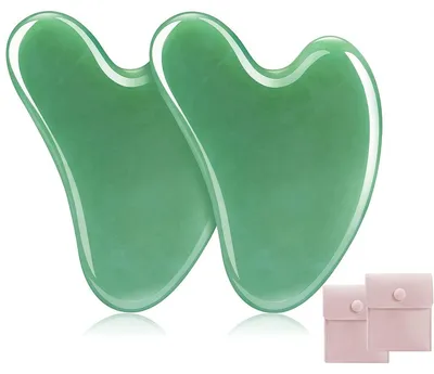 Produktbild von Gua-Sha-Stein Gua-Sha-Schaber Jadeplatte - 8 x 5,5 cm - Grün - Mit Aufbewahrungstasche - Für Gesicht und Nacken