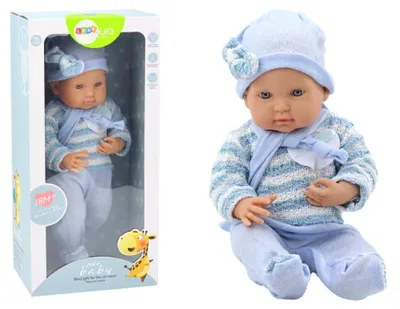 Produktbild von Babypuppen-Streifenpullover, Mütze, Schal, Blau