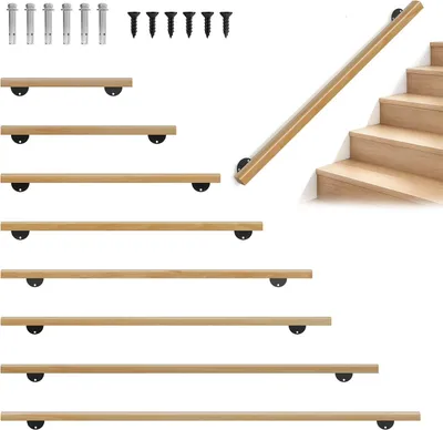 Produktbild von ROSEJANE Massiver Buchenholz Handlauf 60 cm, Wandmontage, Treppenhandlauf für Innenräume, mit Metallhalterungen