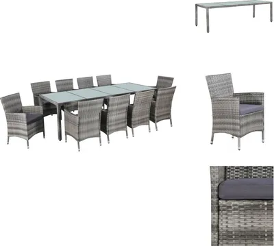Produktbild von vidaXL 11-tlg. Garten-Essgruppe mit Auflagen Poly Rattan Grau - Gartenmöbel-Sets