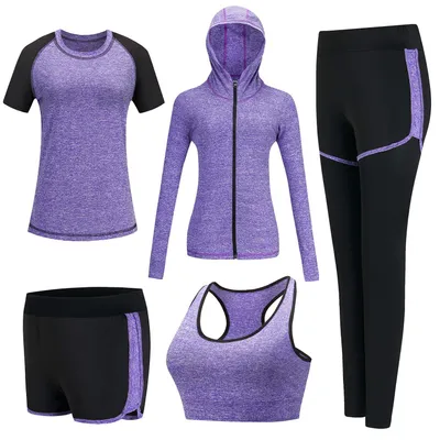 Immagine prodotto di Completo da allenamento da donna XPINYT, composto da 5 pezzi, ideale per lo yoga, la palestra e altre attività sportive