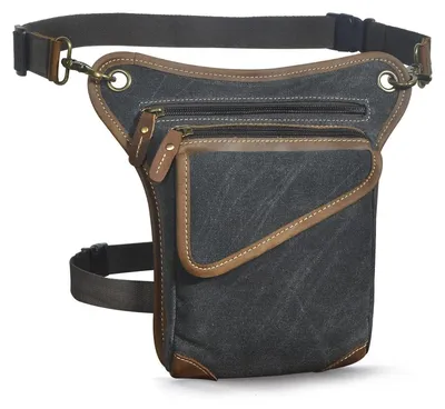 Immagine prodotto di Borsa a tracolla da cintura, marsupio, borsa da gamba da uomo, impermeabile, in tela e pelle, colore nero, dimensioni 26x4x25 cm
