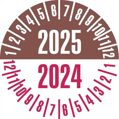 Produktbild von Dreifke® Aufkleber I Prüfplakette 2025/2024, braun/rot, Dokumentenfolie, Ø 25...