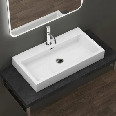 Produktbild von doporro Mineralguss Aufsatz- & Hängewaschbecken Colossum06 Weiß 76,5x42x10 cm
