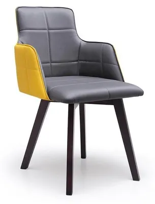 Zdjęcie produktu dla Szaro-żółte skórzane krzesła Designerskie krzesła do jadalni Eleganckie krzesła