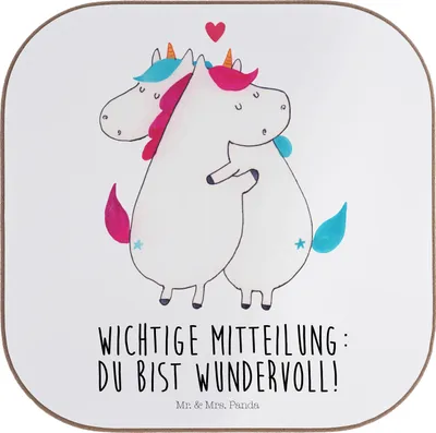 Produktbild von Mr. & Mrs. Panda Holzuntersetzer Einhorn Mitteilung - Weiß - Geschenk, Untersetzer für Gläser, Partner, Spruch, Valentinstag, Unicorn, Coaster, Liebe, gläseruntersetzer