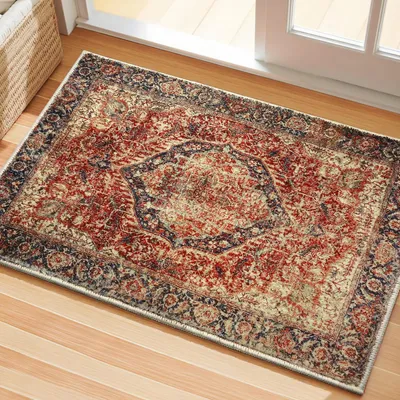 Obrázek produktu pro Podlahová rohož do interiéru, 60 x 90 cm, hnědá/vícebarevná, krátký vlas, protiskluzová