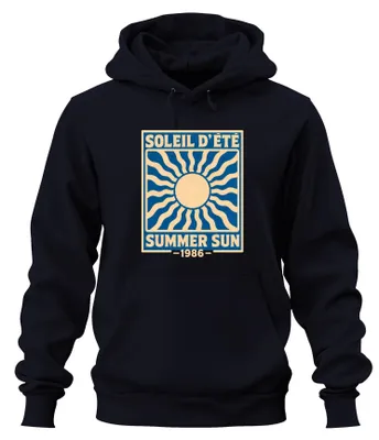 Immagine prodotto di Soleil d'été. Felpa con cappuccio vintage "Summer Sun", 1986. Colore: blu navy. Taglia: XXL