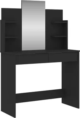Image de vidaXL Coiffeuse avec miroir noir 96x39x142 cm