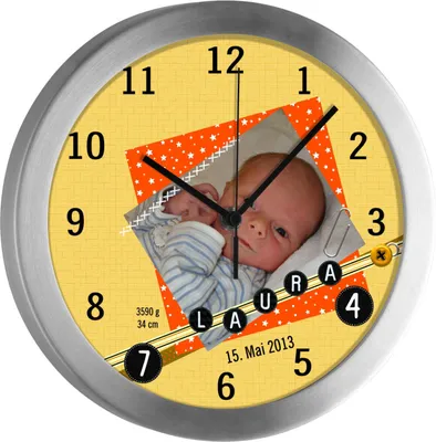 Produktbild von Kinderzimmer Funkwanduhr, Funkuhr Wanduhr Kinder, Scrapbooking orange 25 cm