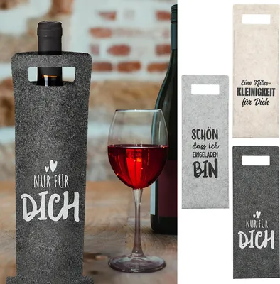 Produktbild von Flaschentasche 3er Set Filz H41cm 3 Sprüchen Tragegriff Geschenkverpackung Flaschentasche Filztasche