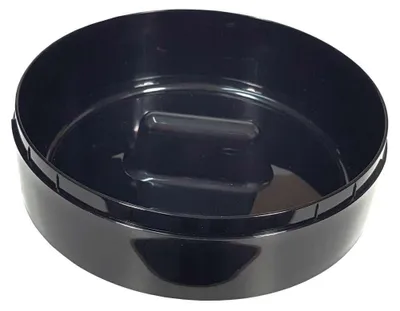 A black plastic drip tray with a raised central element.