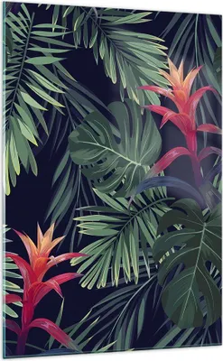 Produktbild von Bilder auf glas - Einteilig - Exotisch Blumen Blätter - 70x100cm - Glasbilder - Wandbilder - Bilder - zum Aufhängen bereit - Wanddekoration aus Glas - Glas Bilder - Wandbild auf Glas - GPA70x100-4308