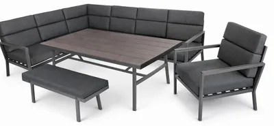 Produktbild von Green Spirit® Siena Ecklounge 9 Personen Aluminium Anthrazit mit Tisch Holzoptik