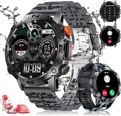 Produktbild von JUNG LIGE Smartwatch Damen & Herren Fitnessuhr, mit Bluetooth Smartwatch (3,63 cm/1,43 Zoll) mit Telefon Funktion, 100+ Trainingsmodi, mit Android)