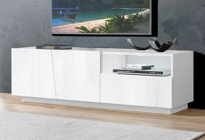 Produktbild von TV-Lowboard Rack Unterschrank Fernsehtisch HiFi Element Schrank "Viterbo I" Weiß Hochglanz