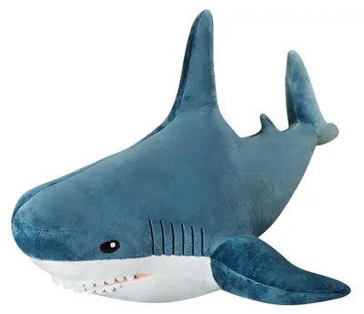 Produktbild von Großer Plüsch-Hai-Kissen – Blau – 80 cm