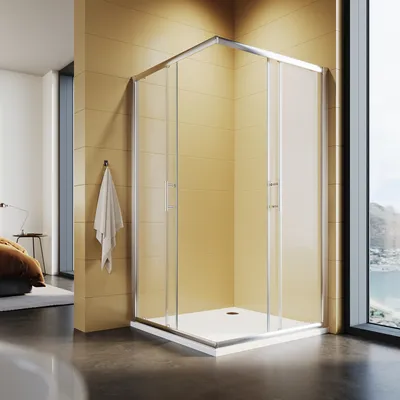 Produktbild von Eck Duschkabine 120x120x195cm Doppel Schiebetür Duschabtrennung aus 5 mm ESG-Sicherheitsglas