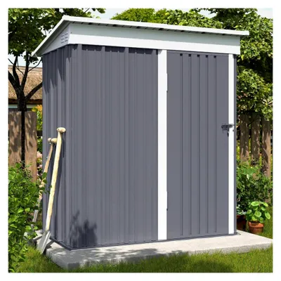 Produktbild von Metall Gartenhaus mit 1,5 m², Pultdach - 162 x 92 x 180 cm für den Außenbereich, Geräteschuppen, Fahrradgarage, verzinkter Stahl mit abschließbarer Tür, hellgrau