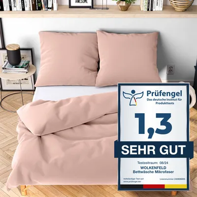 Produktbild von Wolkenfeld Bettwäsche 155x220 Rosa 2teilig - Kuschlig weich & Bügelfrei - 1x Bettbezug + 1x Kissenbezug 80x80