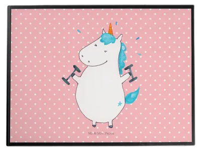 Produktbild von Mr. & Mrs. Panda Schreibunterlage Einhorn Fitness - Rot Pastell - Geschenk, Sport, schreibtischunterlagen, tischmatte, Gym, Unicorn, schreibtischunterlage, Diät