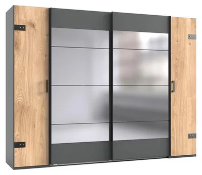 Image de Armoire à portes battantes et coulissantes Stockholm, avec miroir, finition au choix : chêne planches / graphite