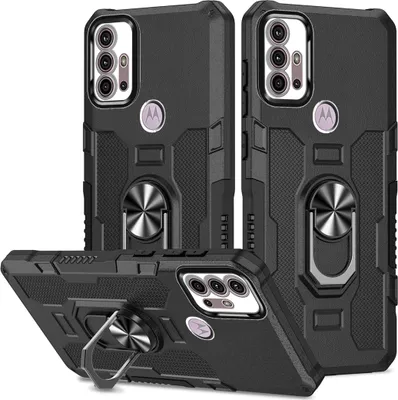 Produktbild von Moto G30 Hülle, Dual Layer Robuste Rüstung Ringhalter Ständer Schutzhülle für Motorola Moto G30 / G20 / G10 Schwarz