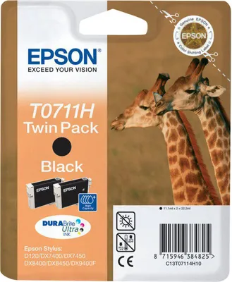 Produktbild von Epson Giraffe Twinpack T0711H DURABrite Ultra Ink, Schwarz, Tinte auf Pigmentbasis, 1 Stück(e), Multipack
