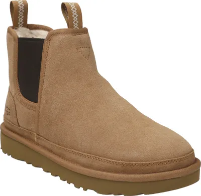 A single UGG Neumel Chelsea boot in brown suede is shown against a white background.
