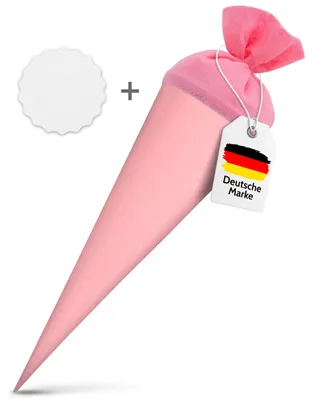 Produktbild von itenga Set Rosa Schultüte Rohling 70 cm rund + Namensschild Stern (Motiv 195)