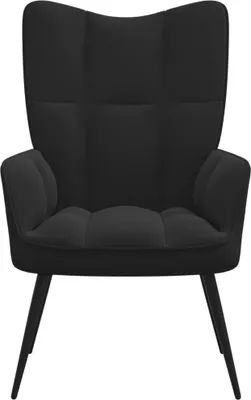 A black velvet armchair is shown from the front against a white background.