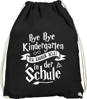 Produktbild von Kinder Turnbeutel Bye Bye Kindergarten Geschenk zur Einschulung Jungen Mädchen Moonworks® schwarz unisize