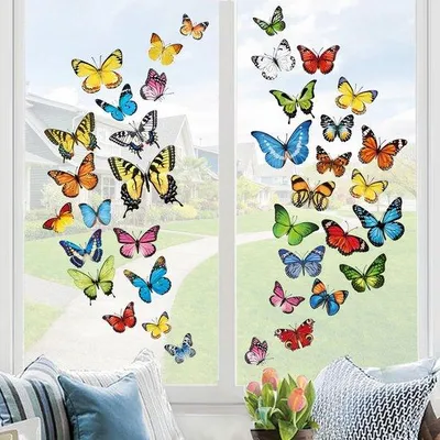 Produktbild von Unyqoos® 38er-Set Schmetterling-Fenstersticker – bunte doppelseitige Fensteraufkleber, 4 x 21×30 cm, statisch selbstklebend, wiederverwendbar, Vogelschutz